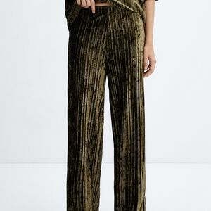 Mango Velvet Wide-Leg Pants in Olive